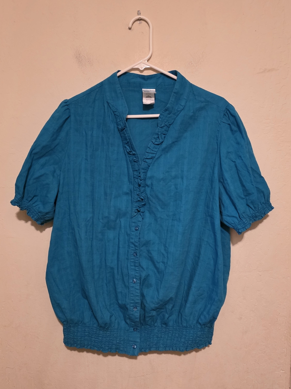 Just My Size Torquoise Sea  Ruffle Button-Front Blouse Size 1X